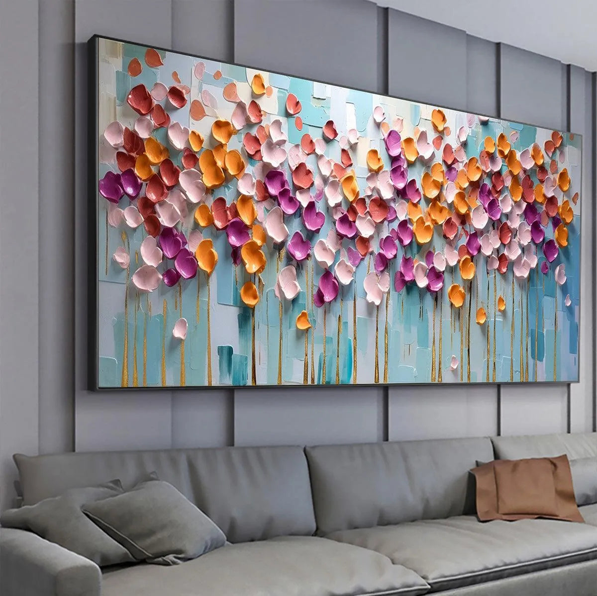 Colorful Petals Oil Painting - Abstract Floral Wall Art