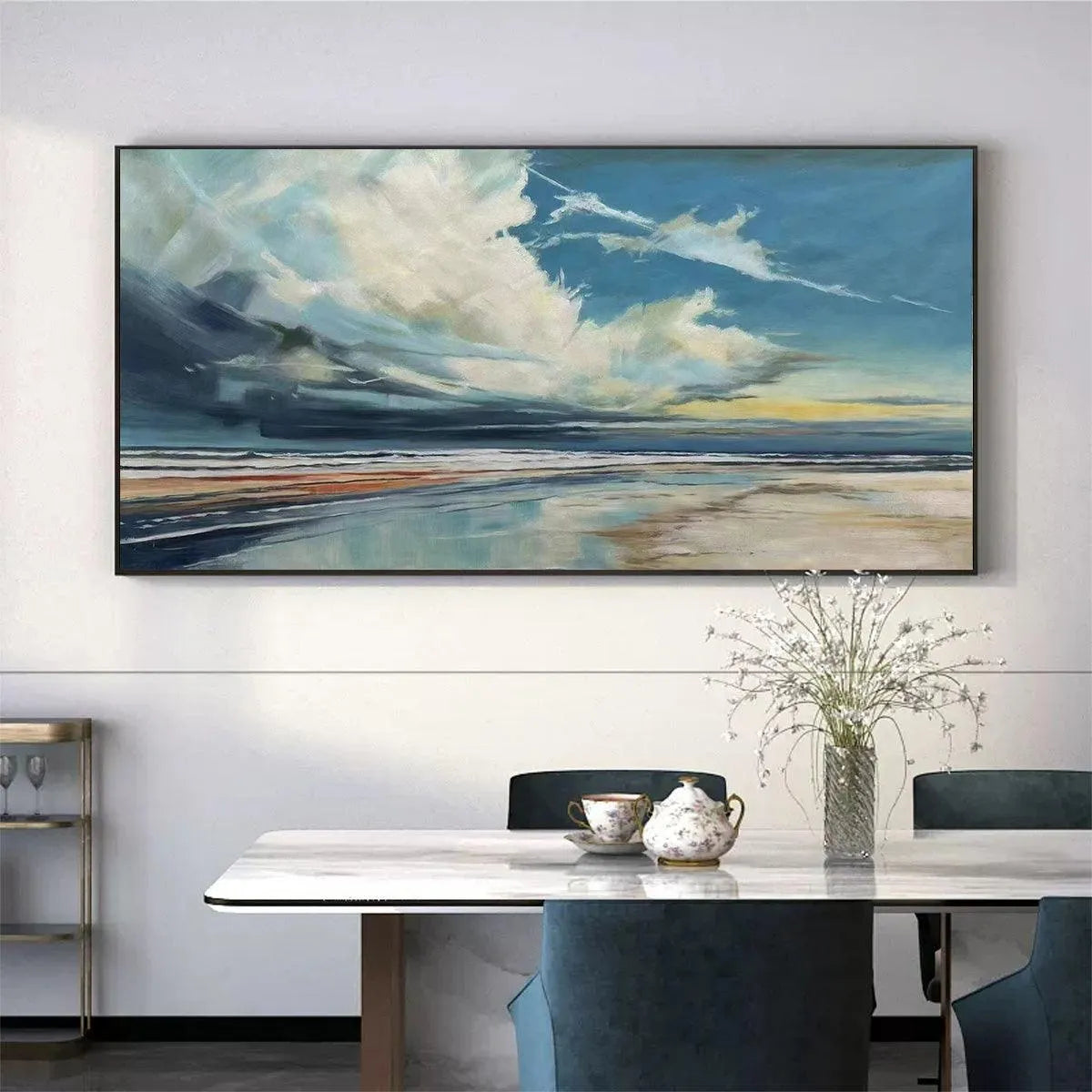 Blue Beachscape Oil Painting - Serene Coastal Decor