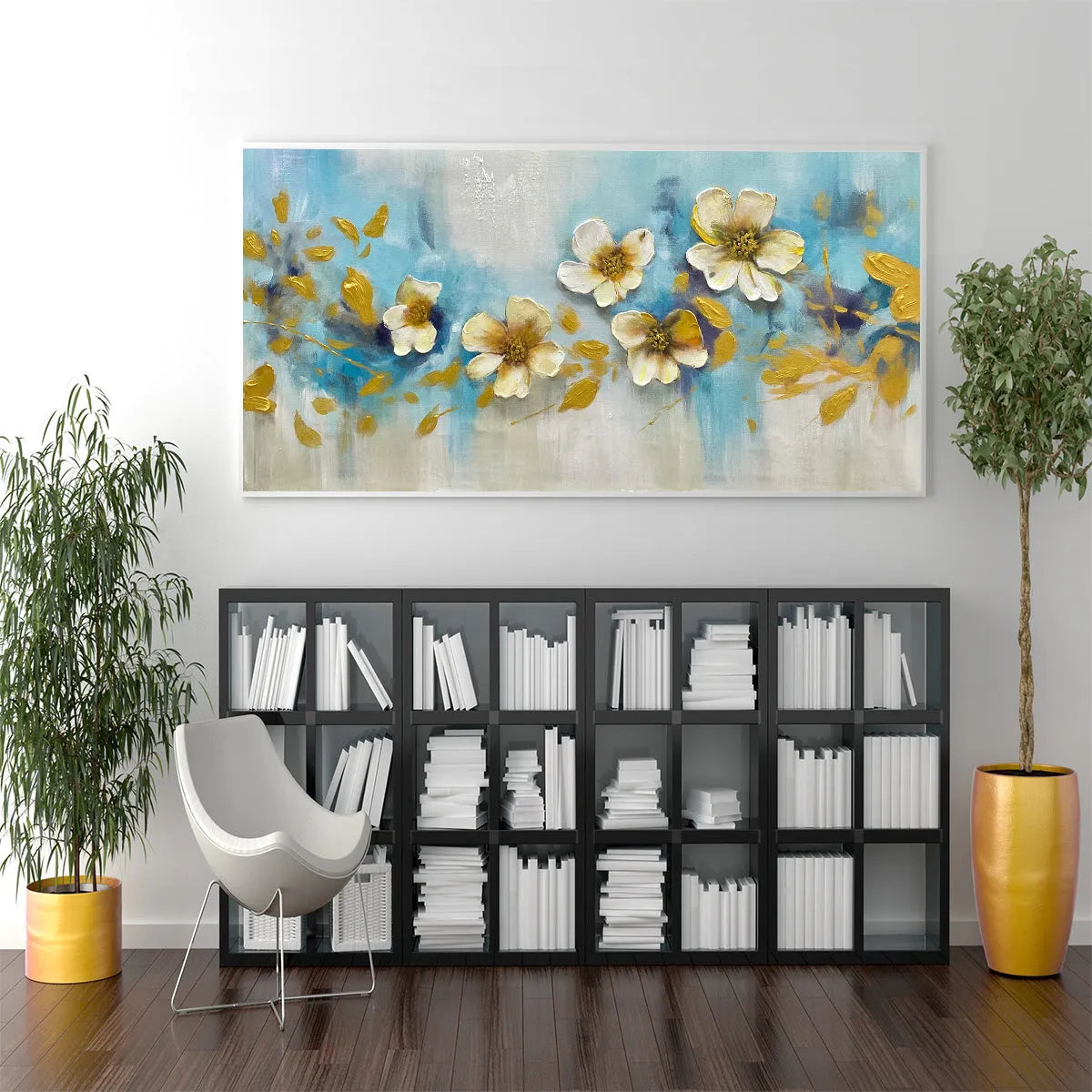 GOLDEN BLOSSOM DRIFT: Floral Painting with Gold Accents