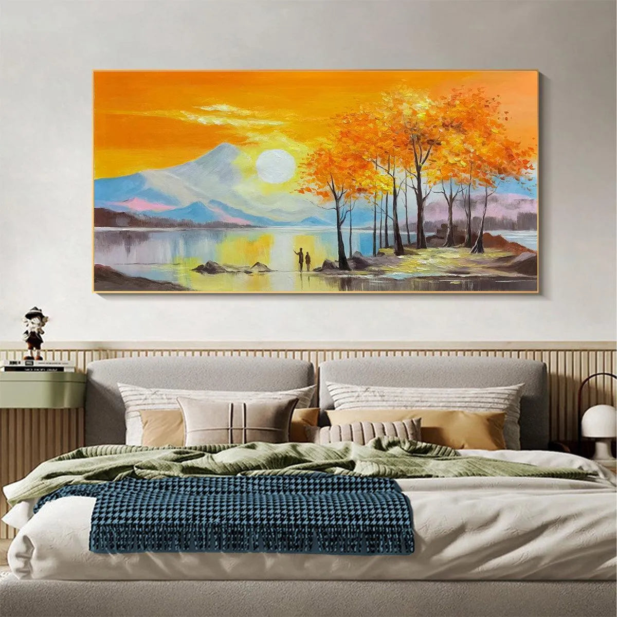 Sunset Landscape Oil Painting - Vibrant Orange Art