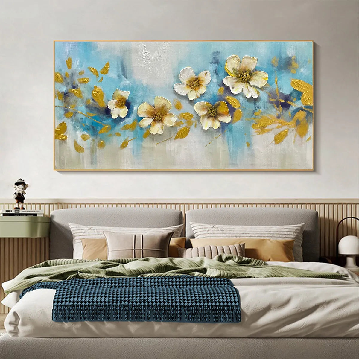 GOLDEN BLOSSOM DRIFT: Floral Painting with Gold Accents