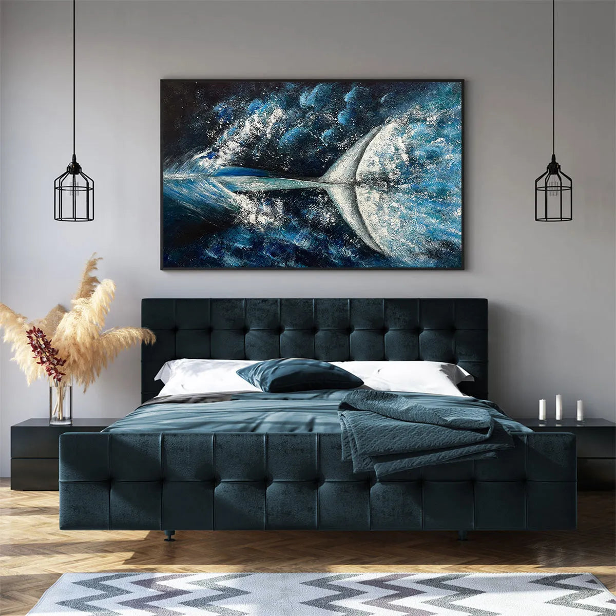 WHALE'S GRACE: Textured Whale Tail Painting, Ocean Animal Art, Blue, Living Room, Bedroom, Office