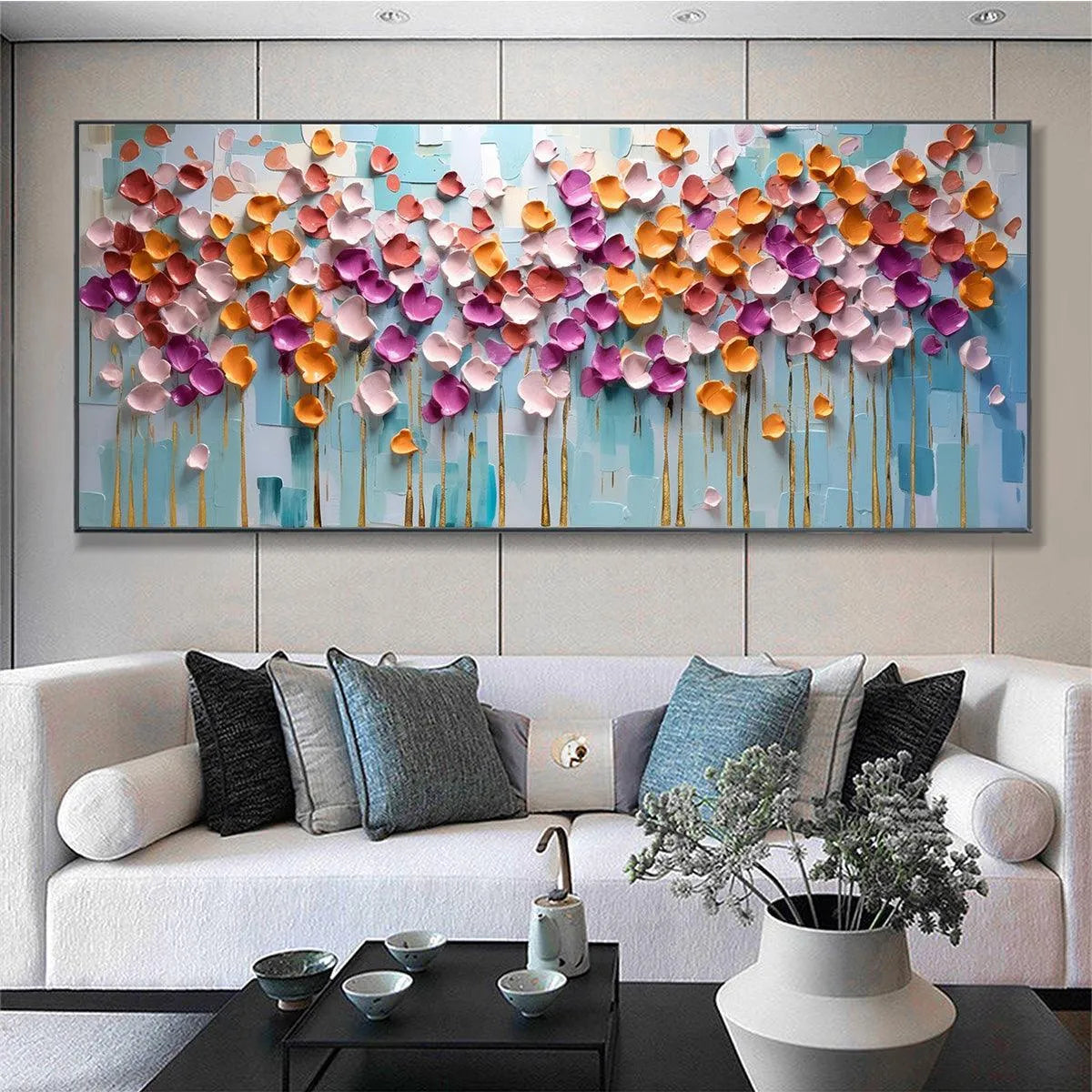 Colorful Petals Oil Painting - Abstract Floral Wall Art