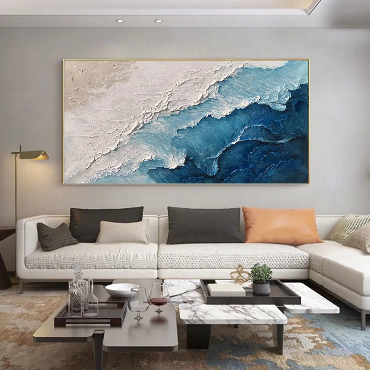 OCEAN WHISPERS: Textured Seascape Painting, Ocean Waves, Blue and White, Living Room, Bedroom