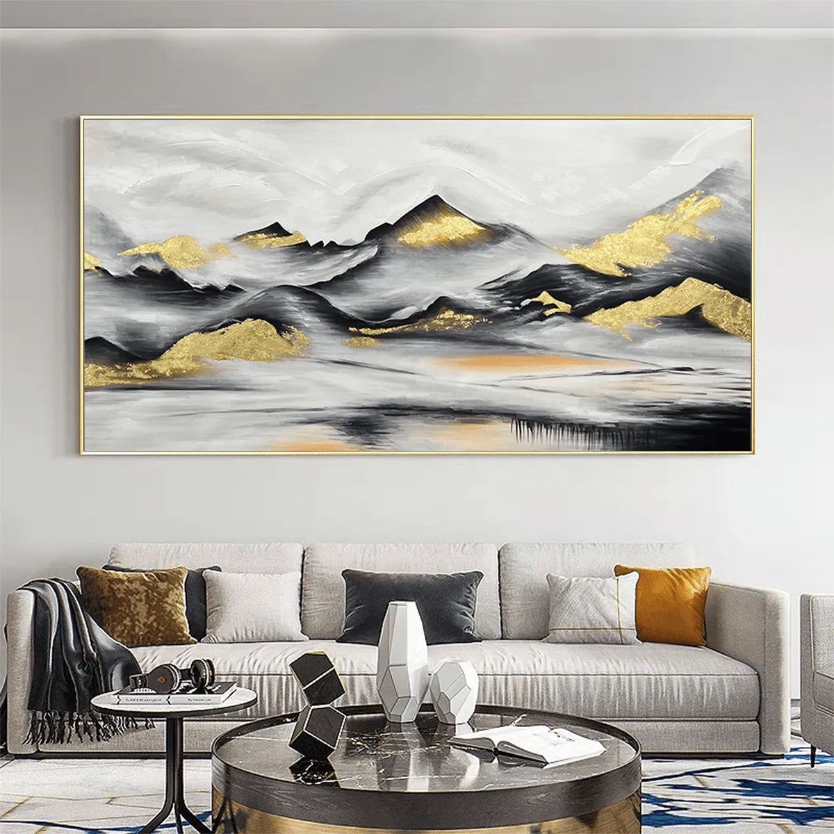 Black and Gold Mountain Oil Painting - Abstract Art