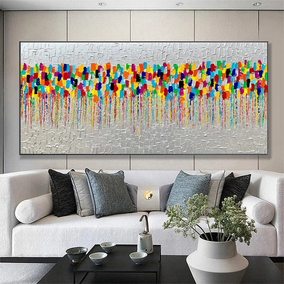 COLORFALL: Vibrant Abstract Oil Painting on Silver Leaf