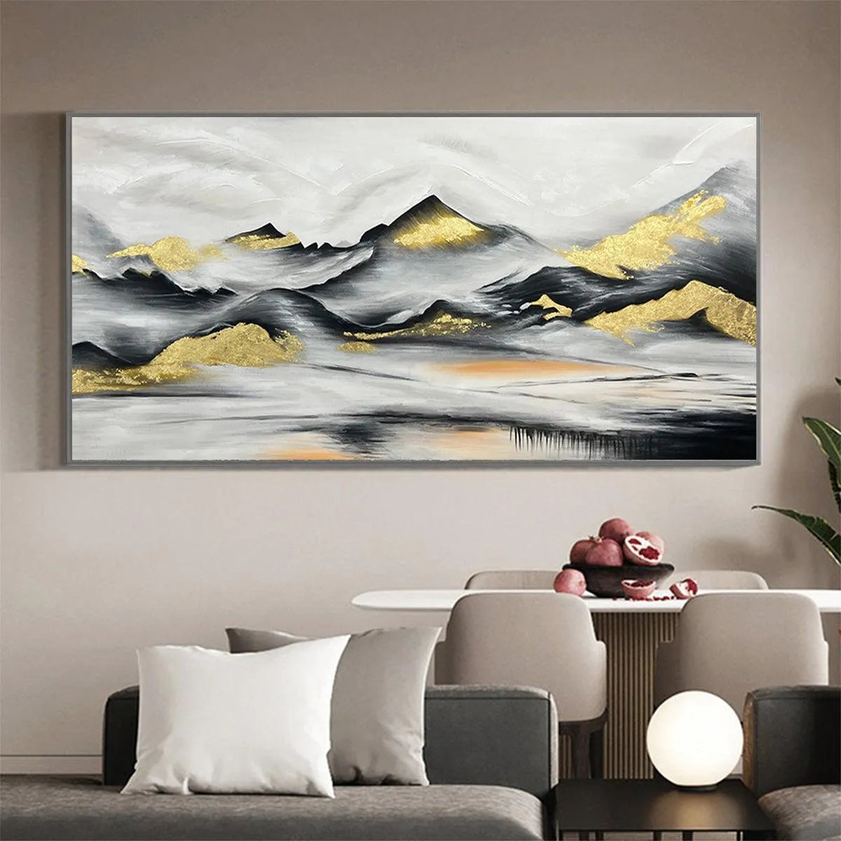 Black and Gold Mountain Oil Painting - Abstract Art