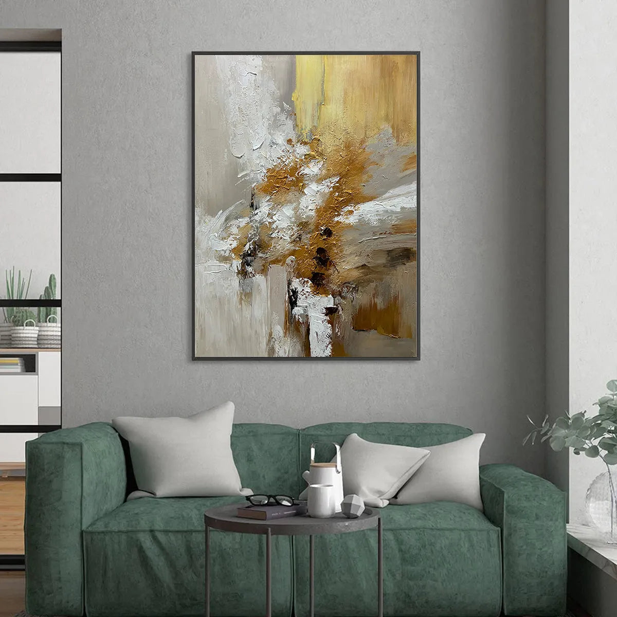 GOLDEN WHISPERS: Textured Abstract Painting in Beige, White, and Gold