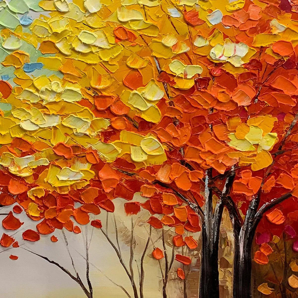 AUTUMN RAINBOW: Panoramic Tree Painting in Vibrant Colors, Textured Canvas, Modern Wall Art