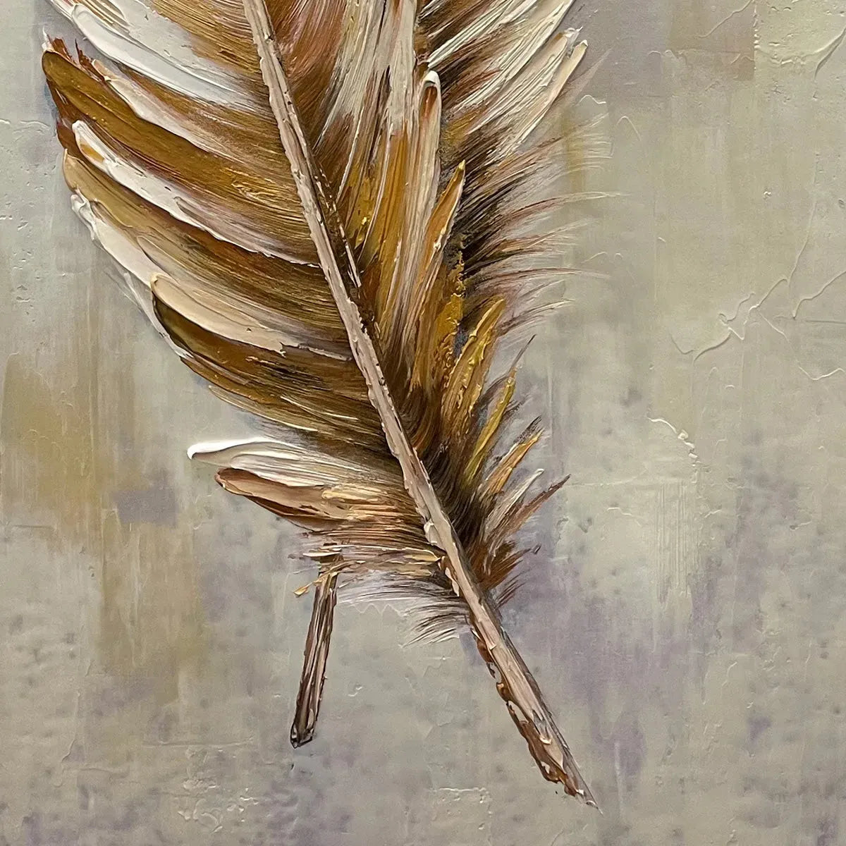 GOLDEN GRACE: Vertical Painting of Golden Feathers, Textured Impasto, Modern Wall Art