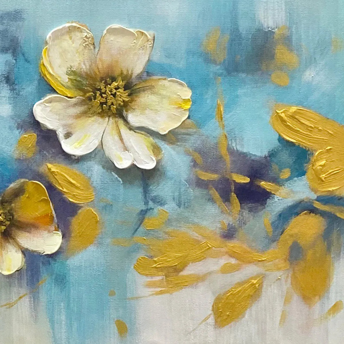 GOLDEN BLOSSOM DRIFT: Floral Painting with Gold Accents