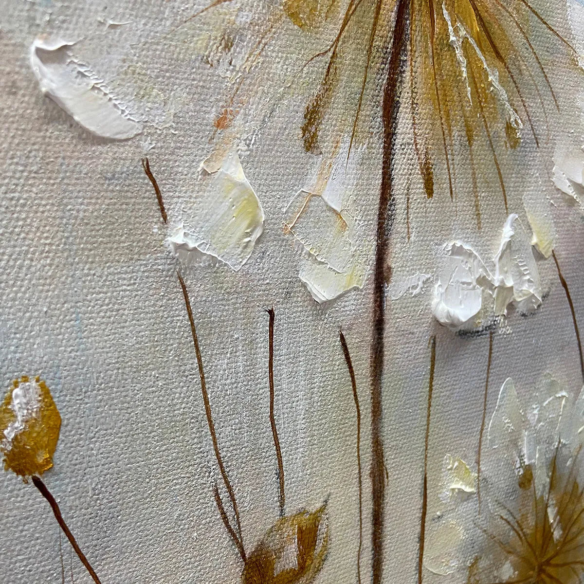 WHISPERS OF GOLD: Textured Dandelion Painting on Vertical Canvas