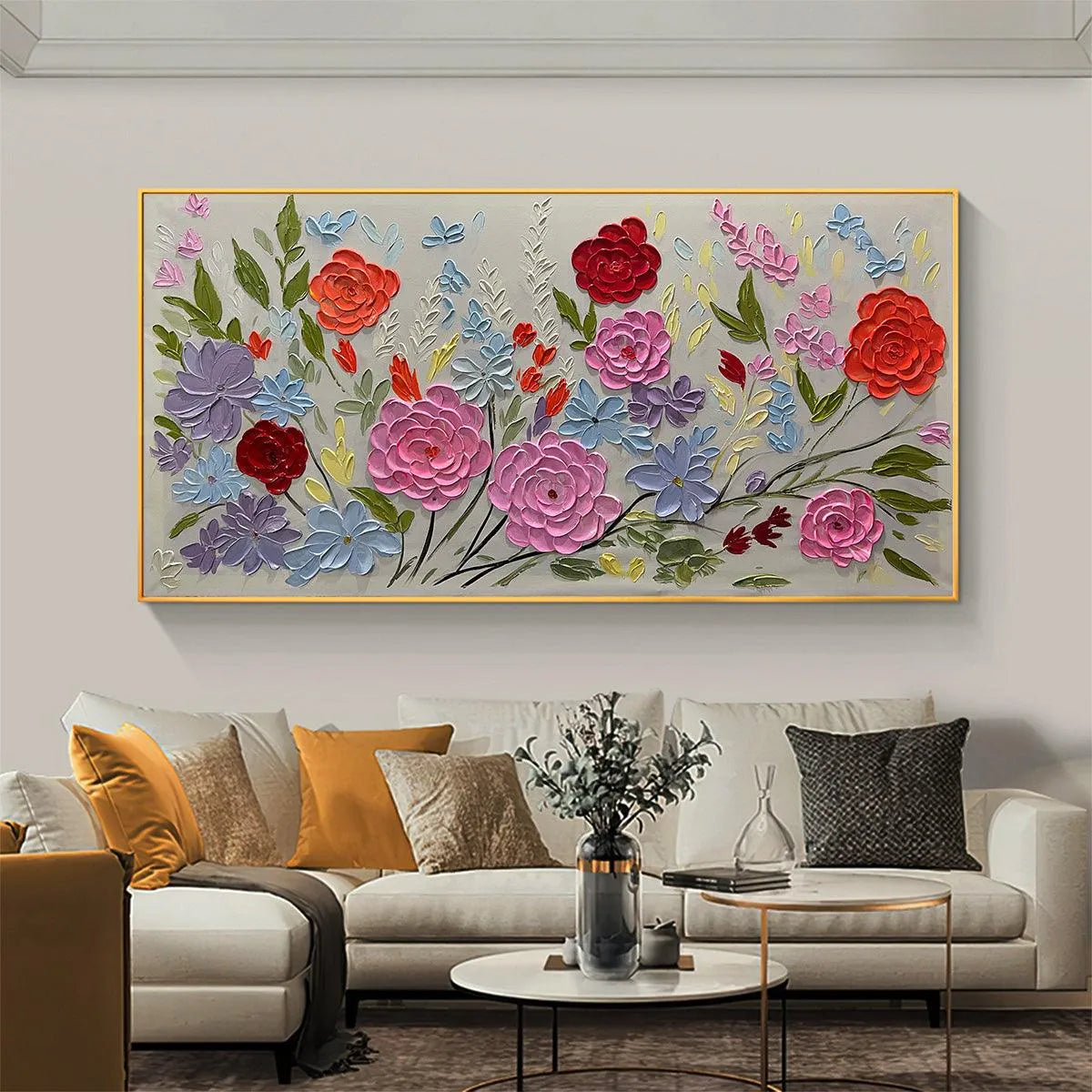 Hand-Painted Floral Oil Painting - Vibrant Garden Art