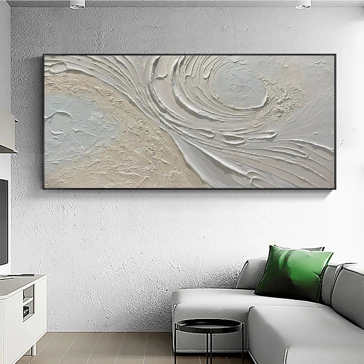 WHISPERS OF THE WIND: Panoramic Textured Abstract Painting in Neutral Tones, Modern Wall Art, Beige and Grey