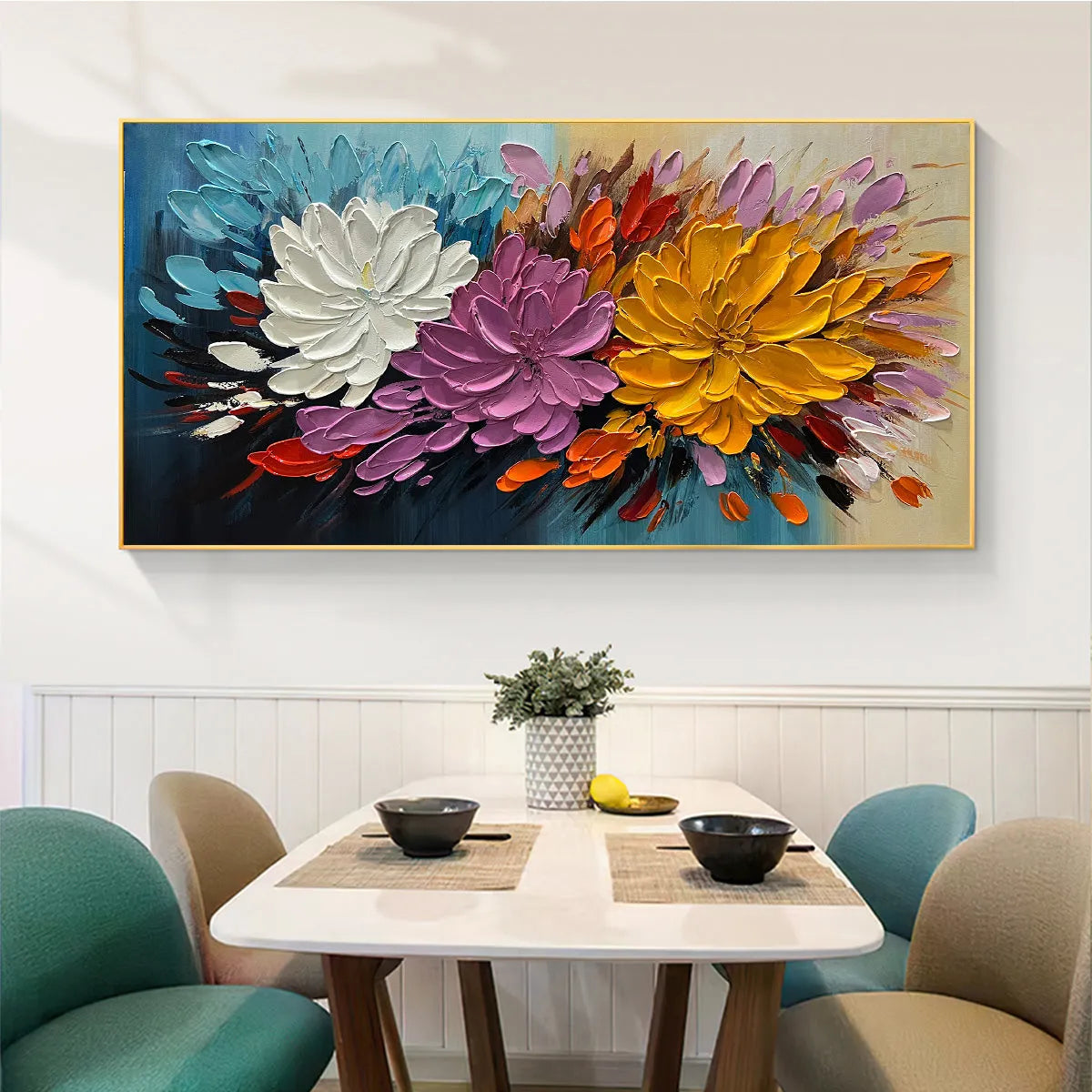 AUTUMN BOUQUET: Textured Floral Painting, Impasto Flowers, Colorful, Living Room, Dining Room