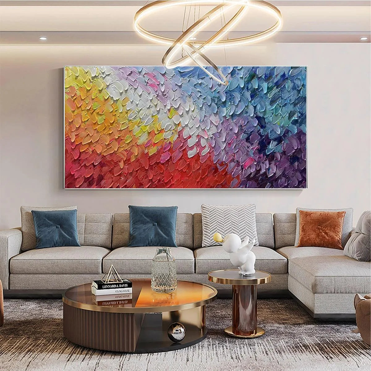 CHROMATIC FLOW: Colorful Abstract Painting, Textured Impasto, Panoramic Canvas, Modern Wall Art