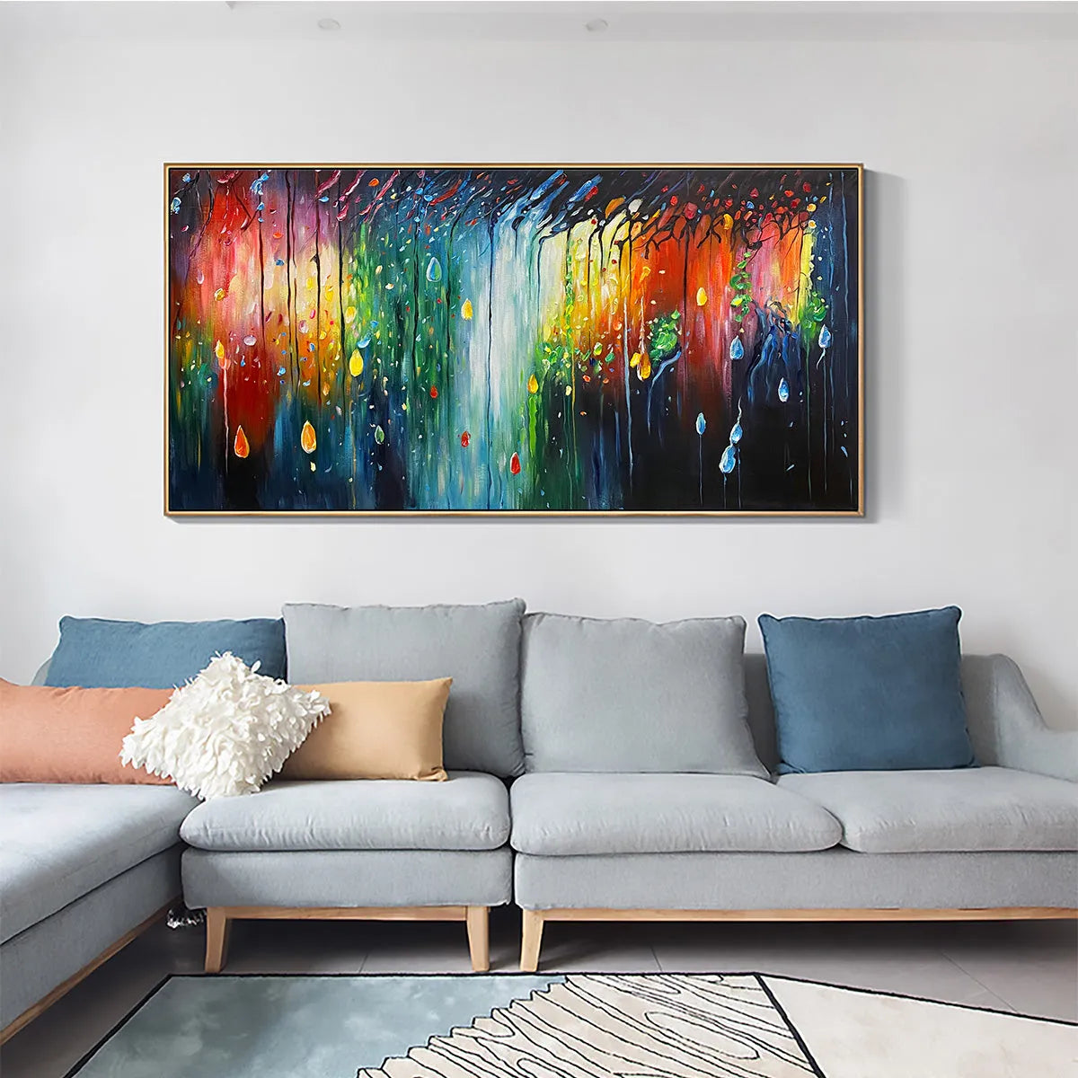 RAINFOREST MELODY: Abstract Painting, Colorful Waterfall, Living Room, Dining Room, Office