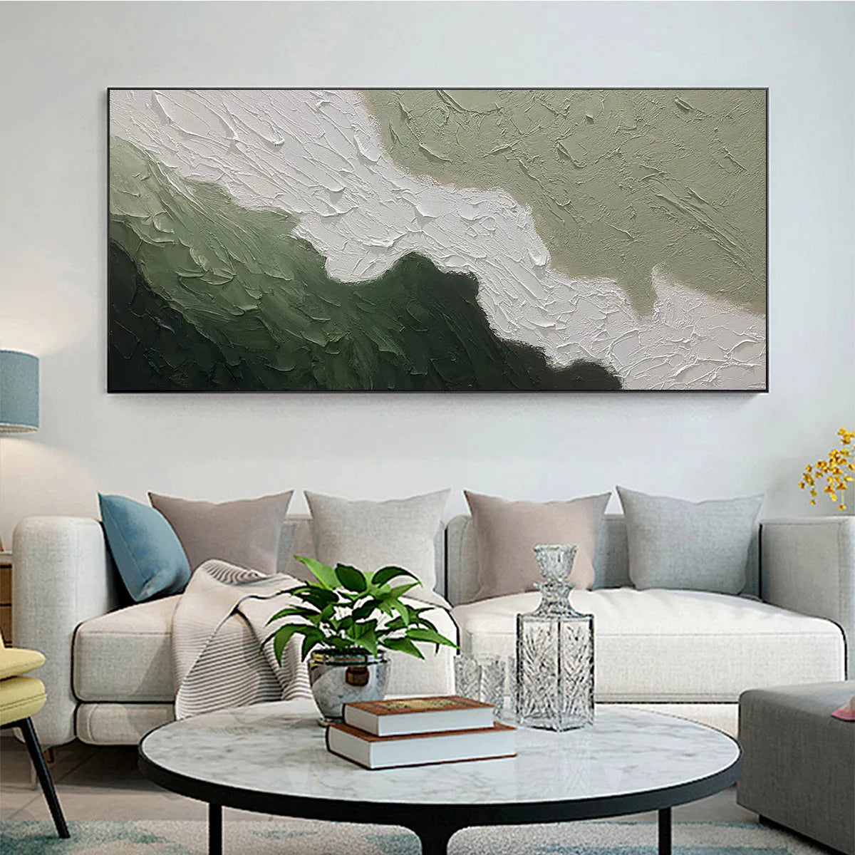 EMERALD FLOW: Textured Abstract Landscape Painting in Greens and White