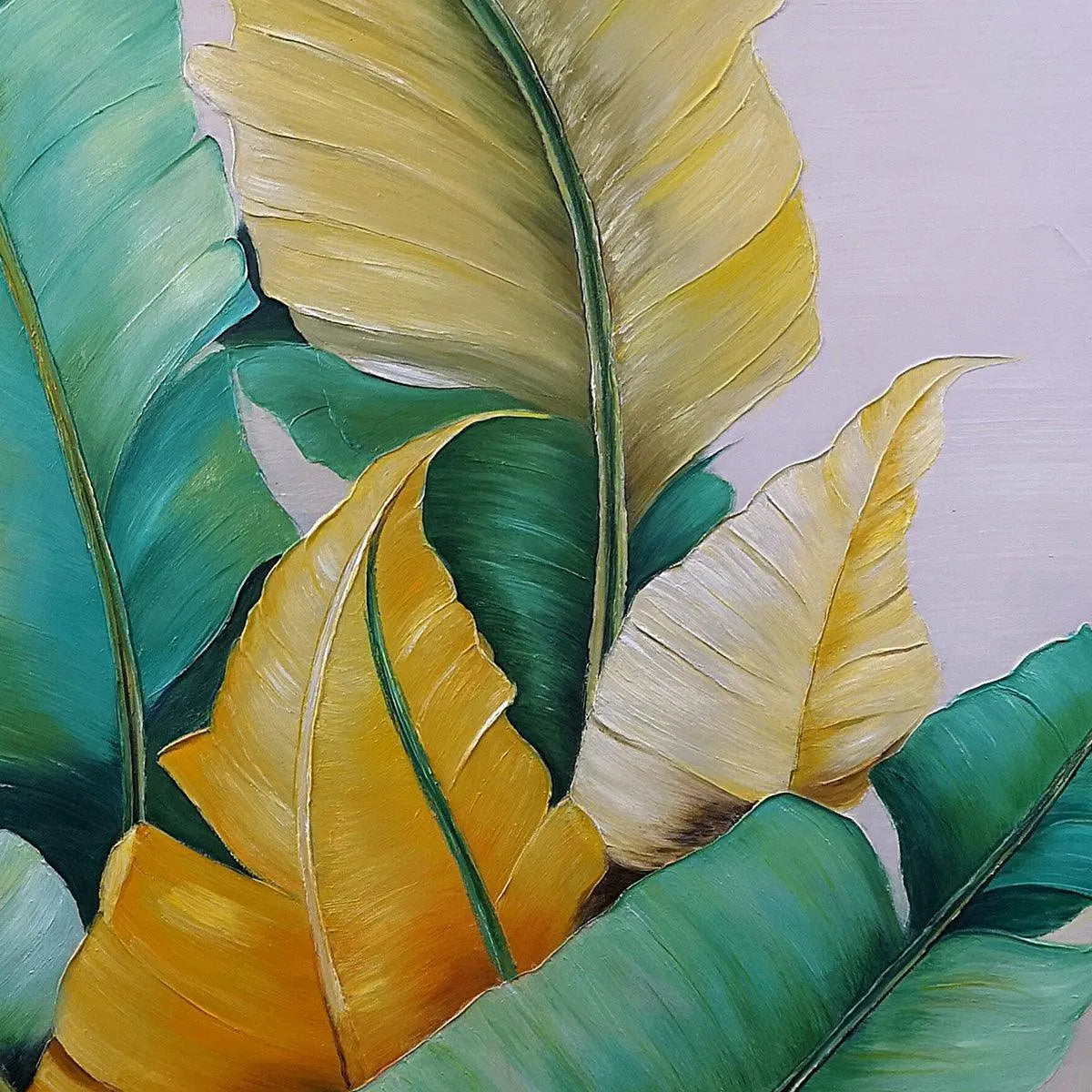 TROPICAL ABUNDANCE: Textured Tropical Leaves Painting, Green and Gold Wall Art, Vertical Canvas, Botanical Decor