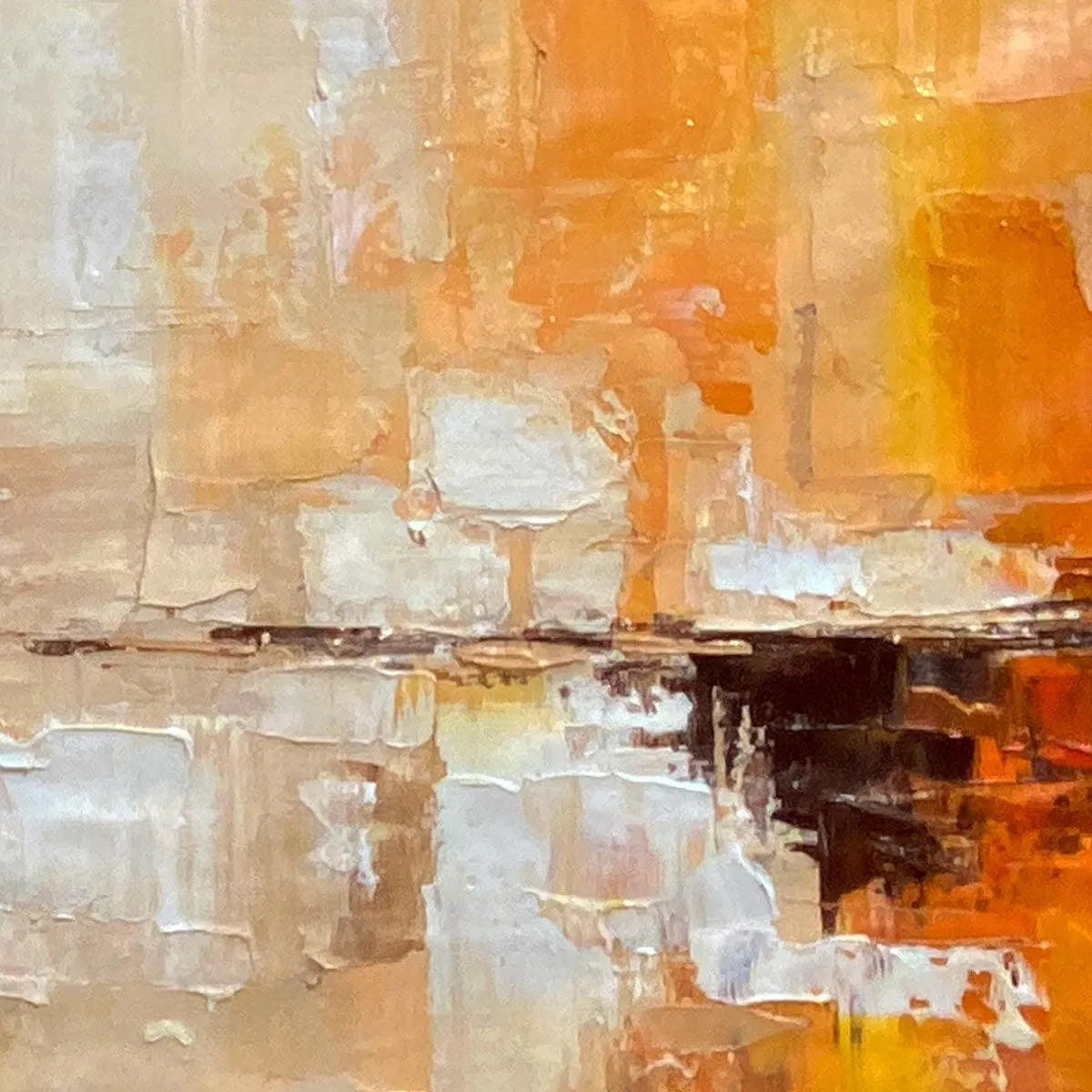 DESERT DUSK: Panoramic Abstract Painting in Orange and Beige, Textured Canvas, Modern Wall Art