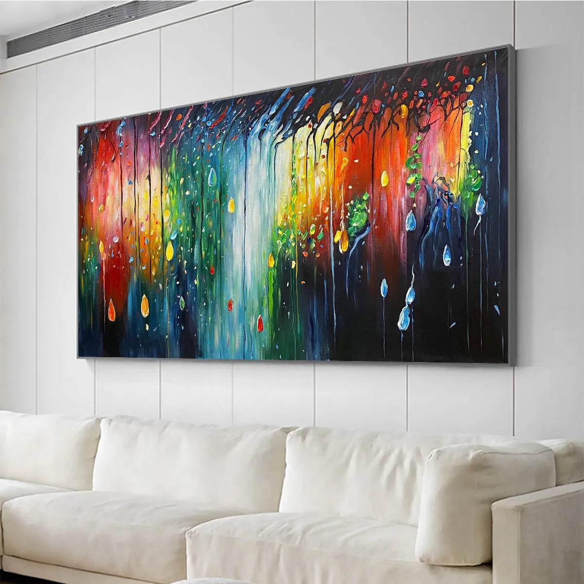 RAINFOREST MELODY: Abstract Painting, Colorful Waterfall, Living Room, Dining Room, Office