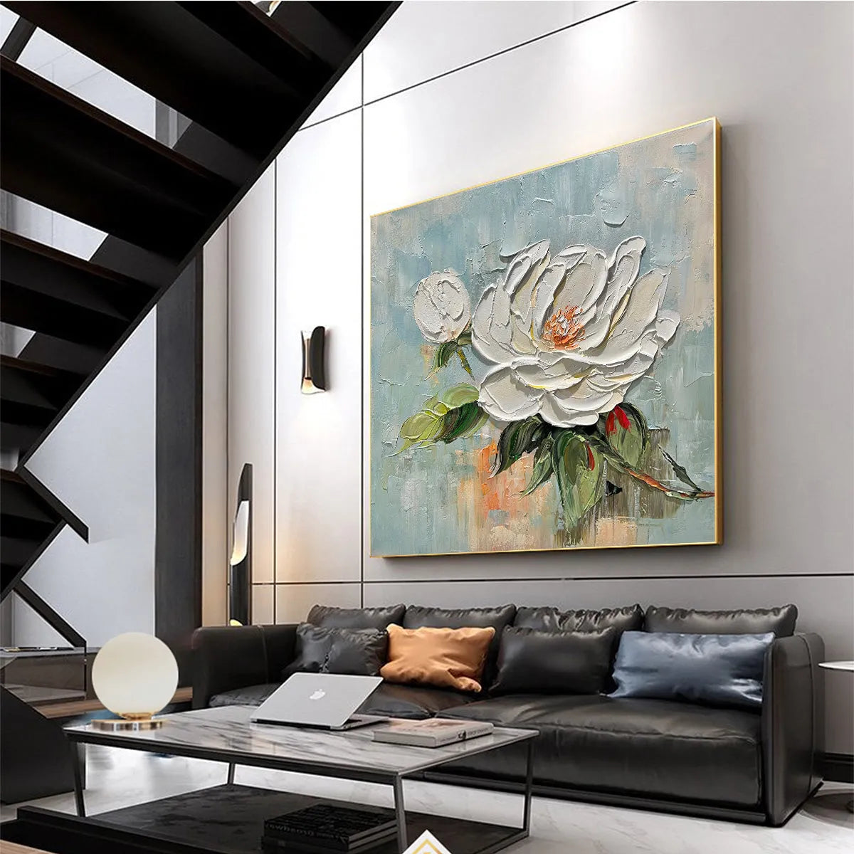 BLOSSOM'S GRACE: Textured Impasto Magnolia Painting on Square Canvas