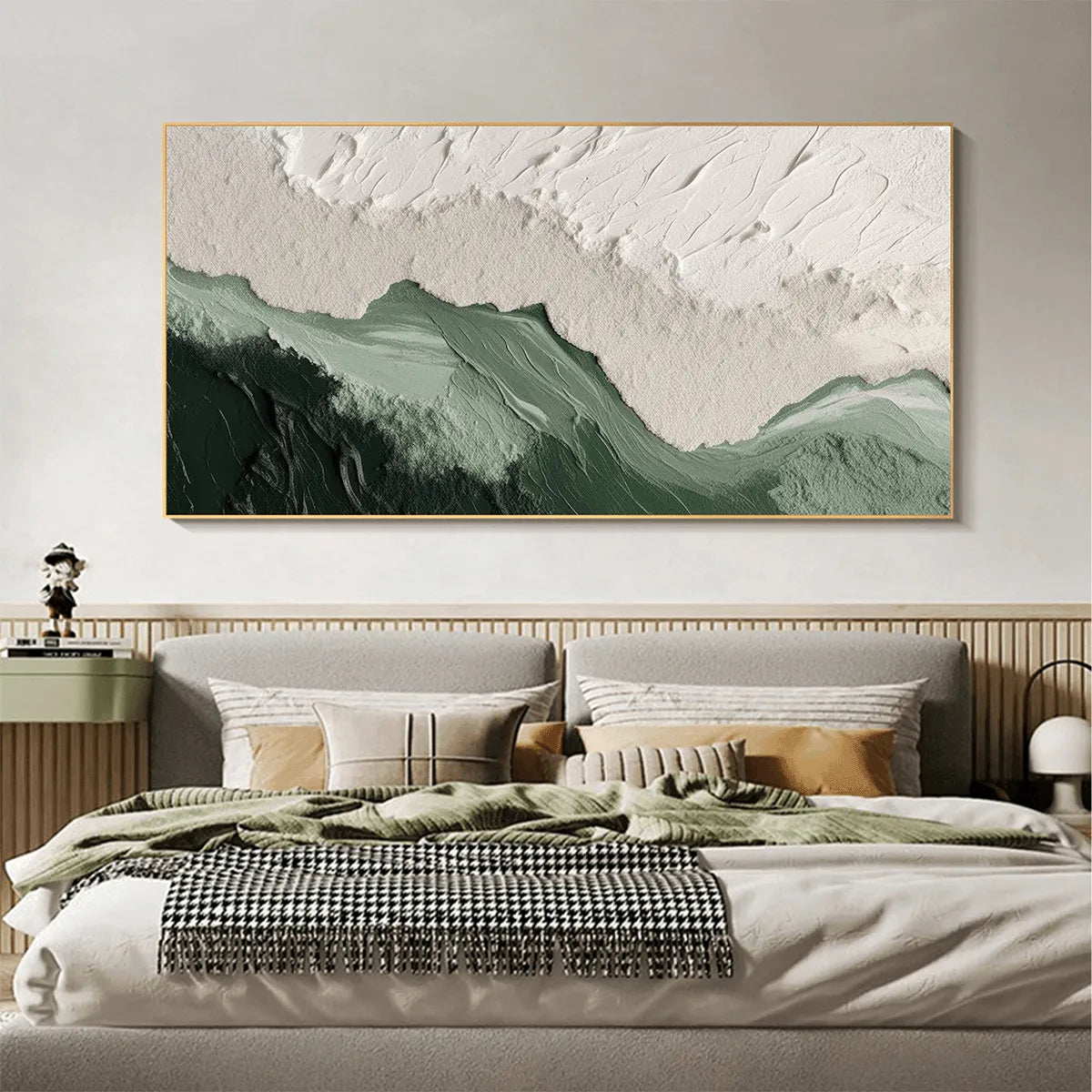 SAGE RIVER: Green and White Abstract Landscape Impasto Painting for Living Room