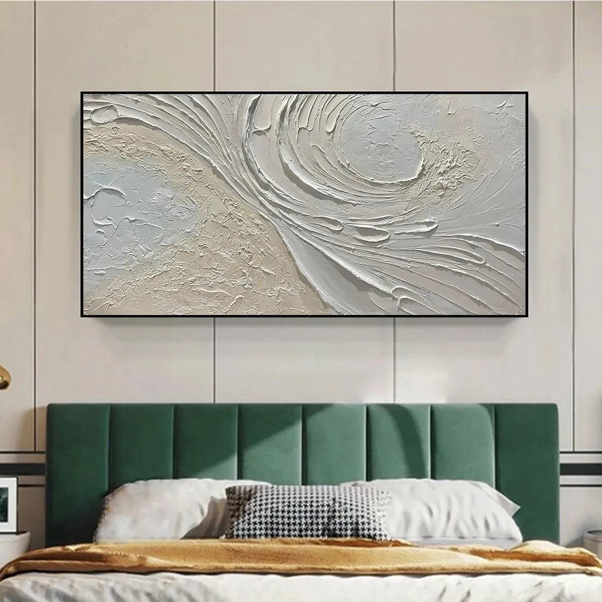 WHISPERS OF THE WIND: Panoramic Textured Abstract Painting in Neutral Tones, Modern Wall Art, Beige and Grey