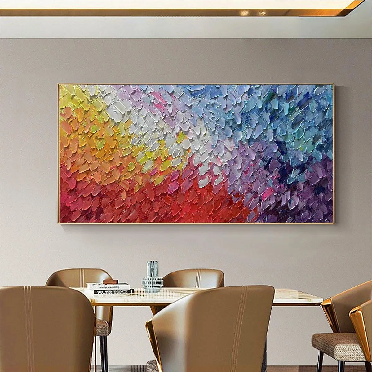 CHROMATIC FLOW: Colorful Abstract Painting, Textured Impasto, Panoramic Canvas, Modern Wall Art