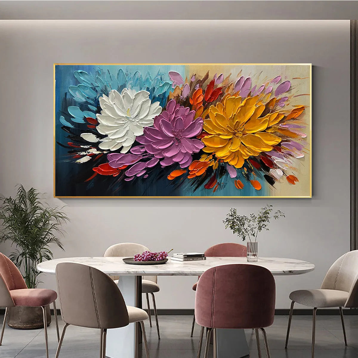 AUTUMN BOUQUET: Textured Floral Painting, Impasto Flowers, Colorful, Living Room, Dining Room