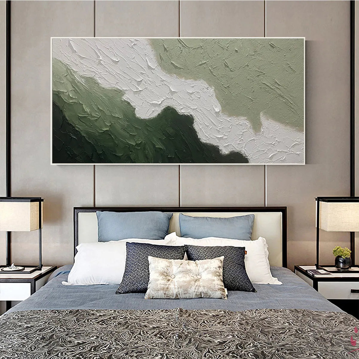 EMERALD FLOW: Textured Abstract Landscape Painting in Greens and White