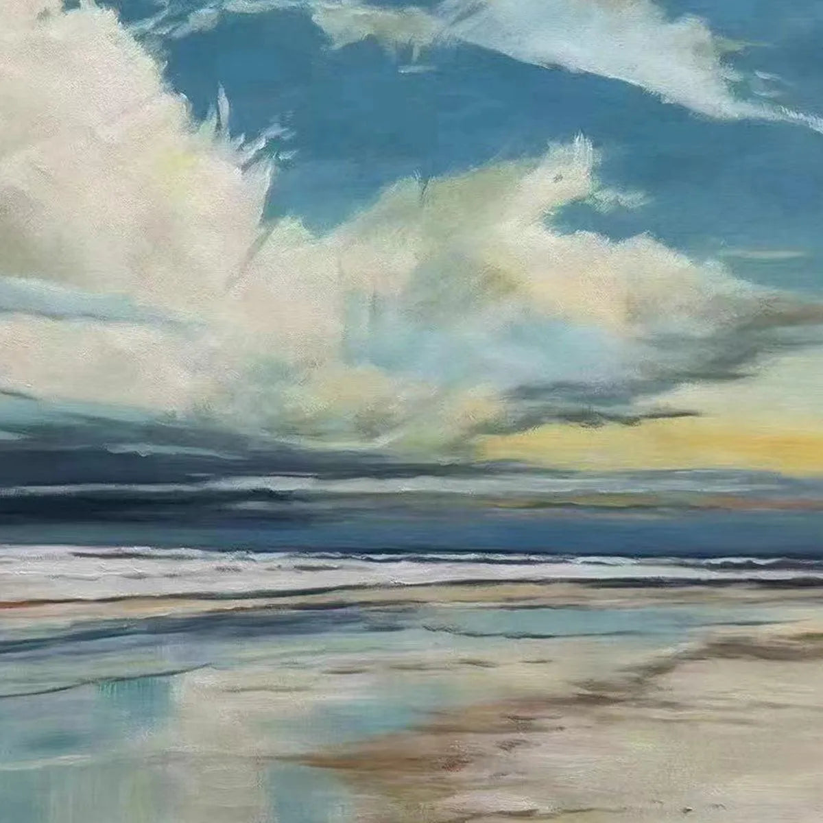 Blue Beachscape Oil Painting - Serene Coastal Decor