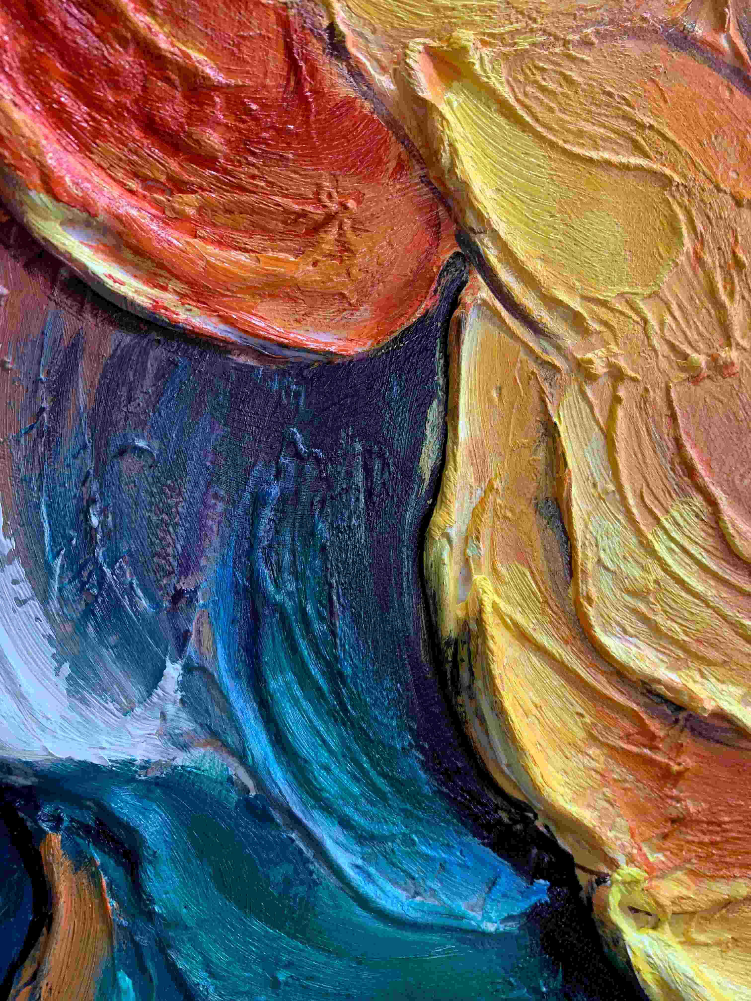 Molten Horizon: Textured Impasto Abstract Landscape Oil Painting