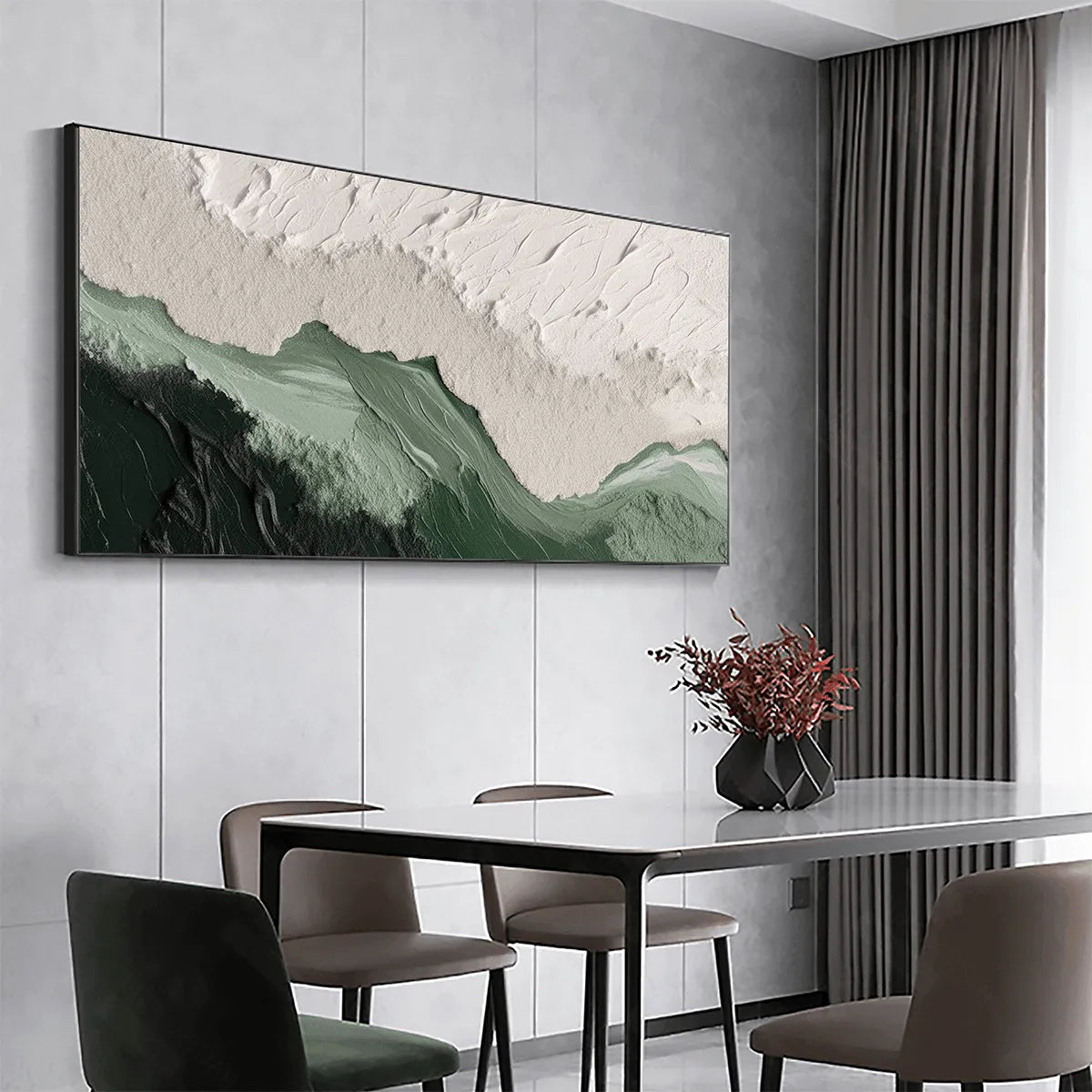 SAGE RIVER: Green and White Abstract Landscape Impasto Painting for Living Room