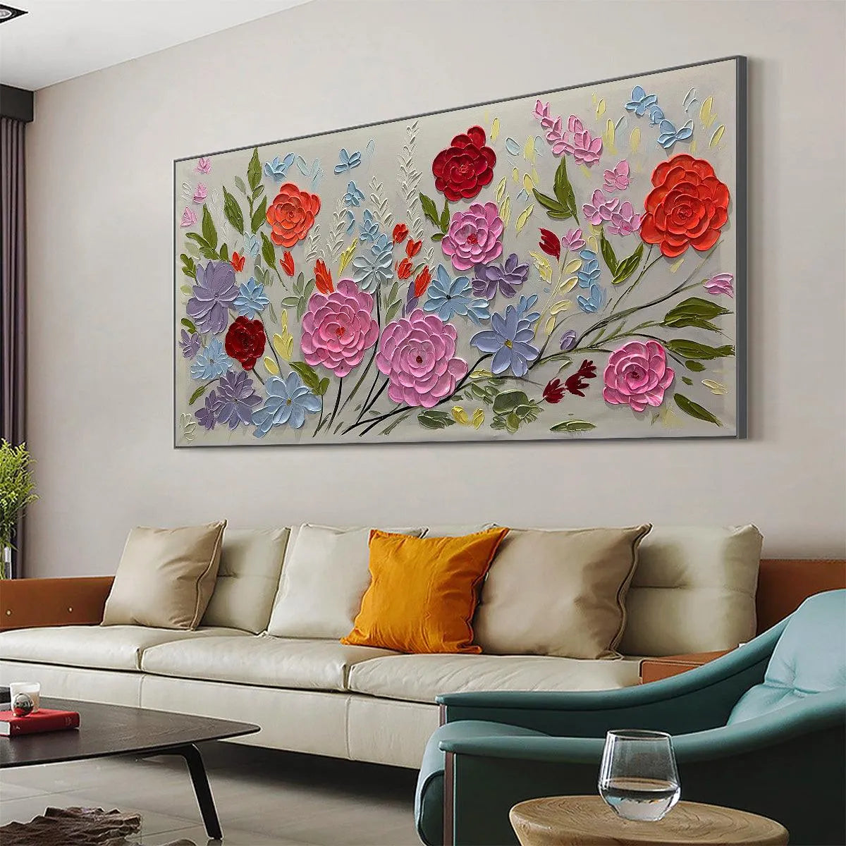 Hand-Painted Floral Oil Painting - Vibrant Garden Art