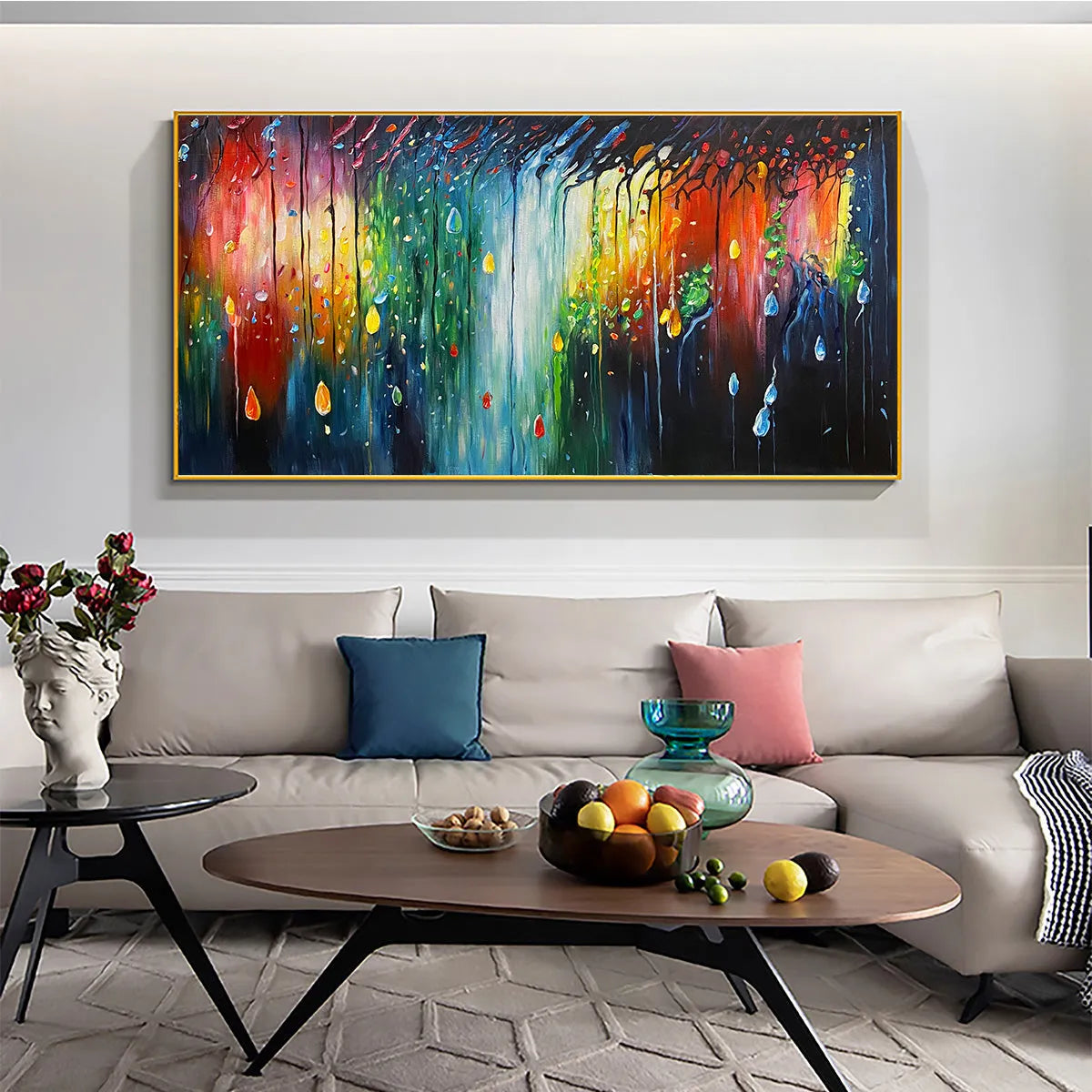 RAINFOREST MELODY: Abstract Painting, Colorful Waterfall, Living Room, Dining Room, Office