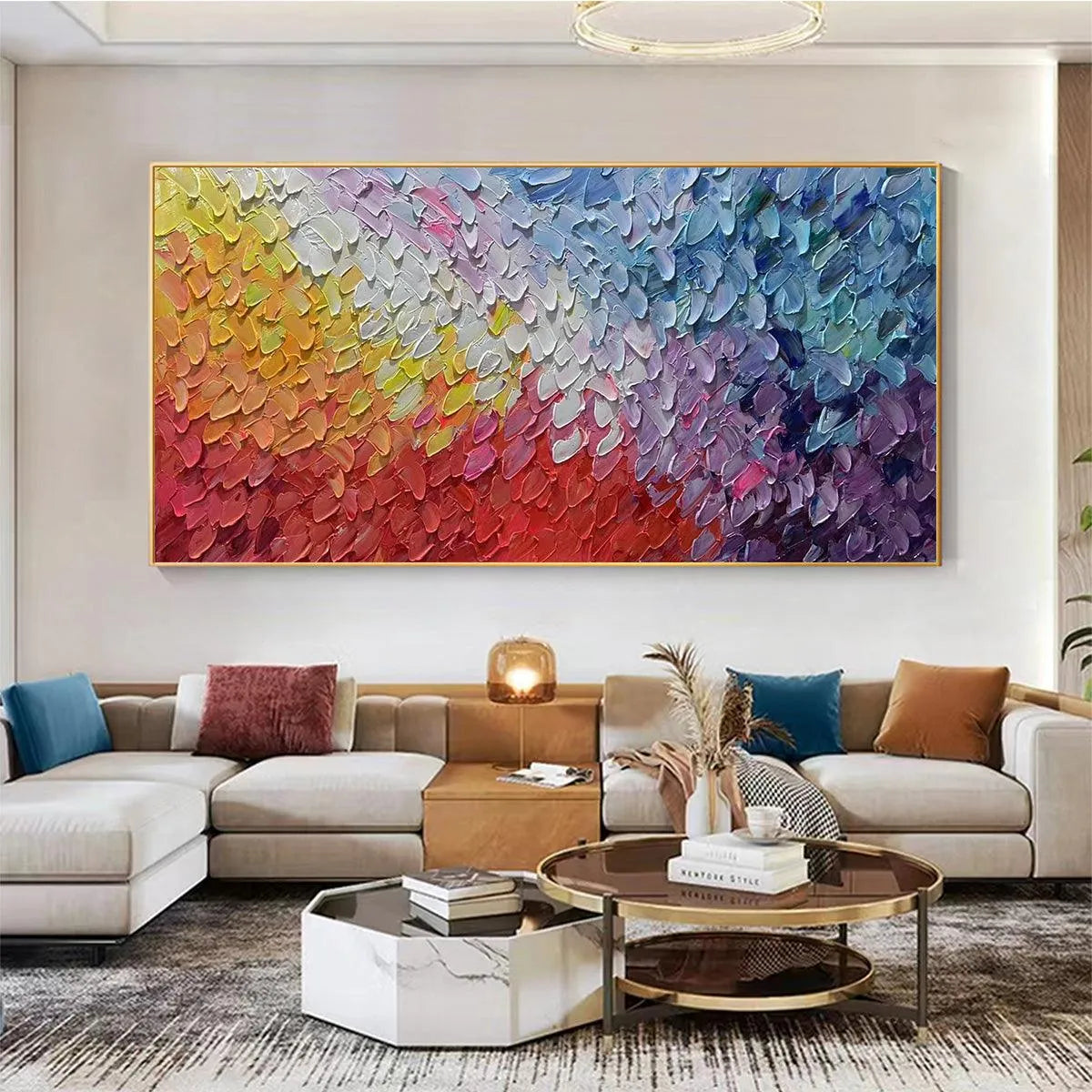 CHROMATIC FLOW: Colorful Abstract Painting, Textured Impasto, Panoramic Canvas, Modern Wall Art