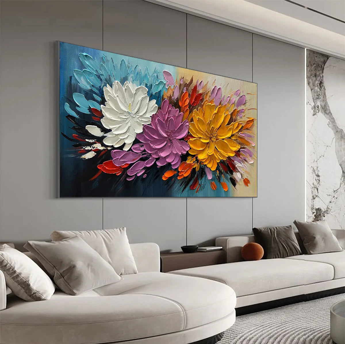 AUTUMN BOUQUET: Textured Floral Painting, Impasto Flowers, Colorful, Living Room, Dining Room