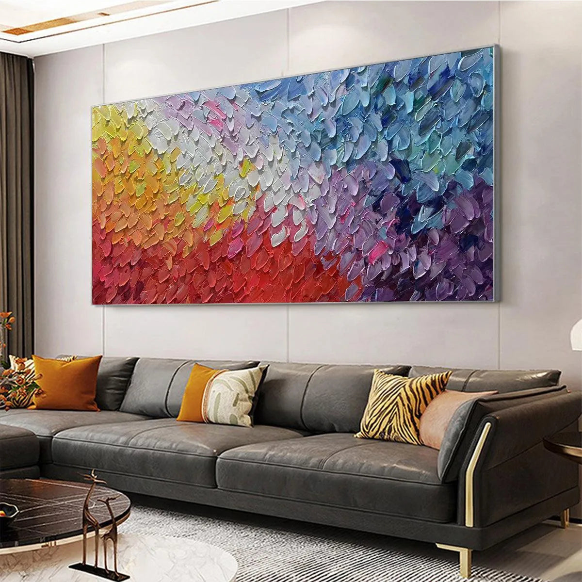 CHROMATIC FLOW: Colorful Abstract Painting, Textured Impasto, Panoramic Canvas, Modern Wall Art