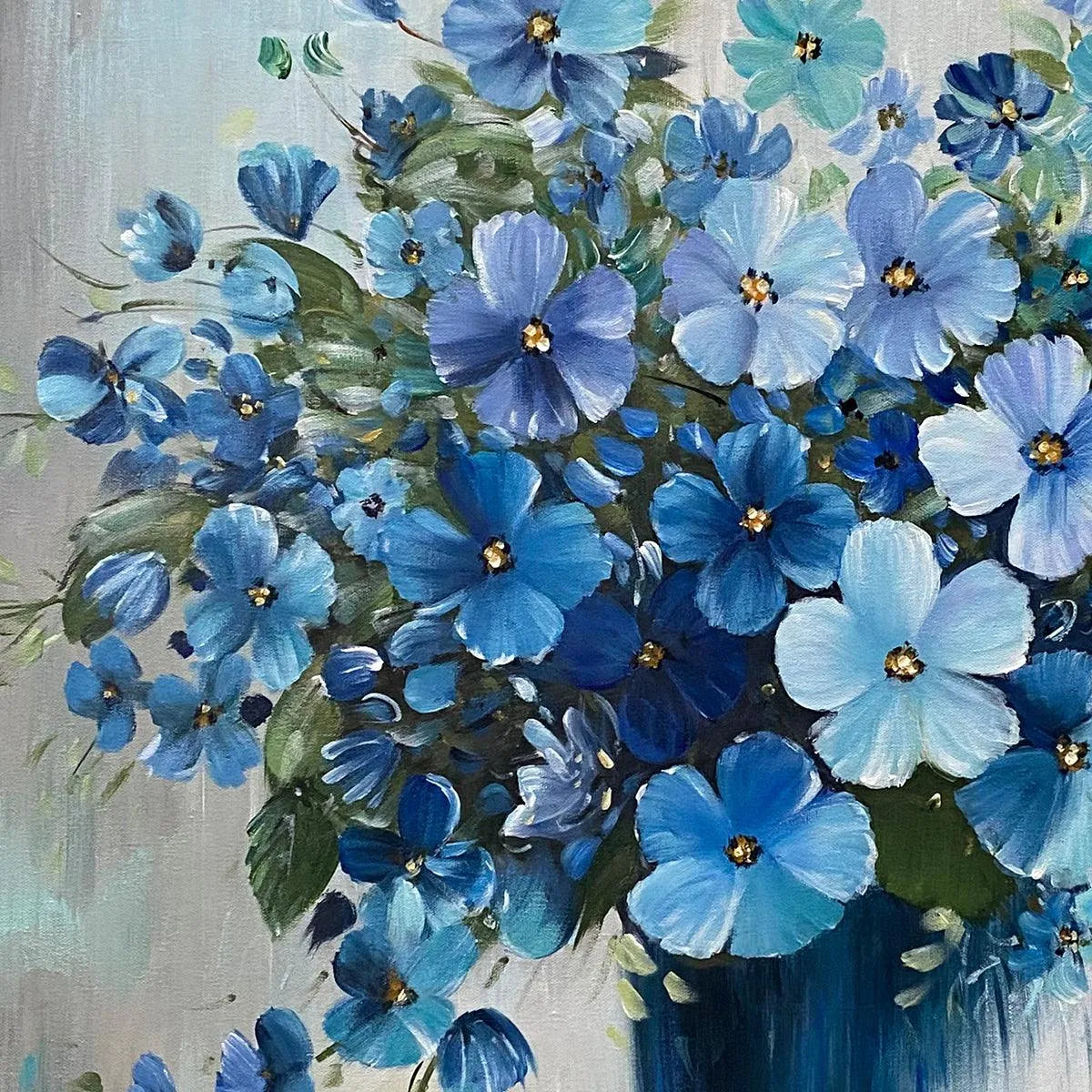 BLUE SERENITY: Blue Floral Painting, Square Canvas Art, Still Life Wall Decor, Calming Artwork