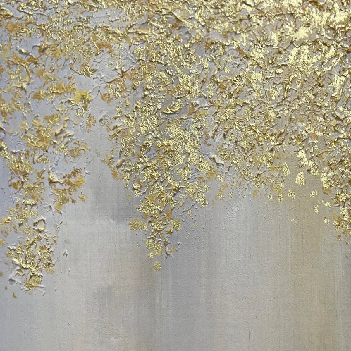 GOLDEN DRIZZLE: Gold Leaf Abstract Painting, Grey and Gold Wall Art, Horizontal Canvas, Modern Decor