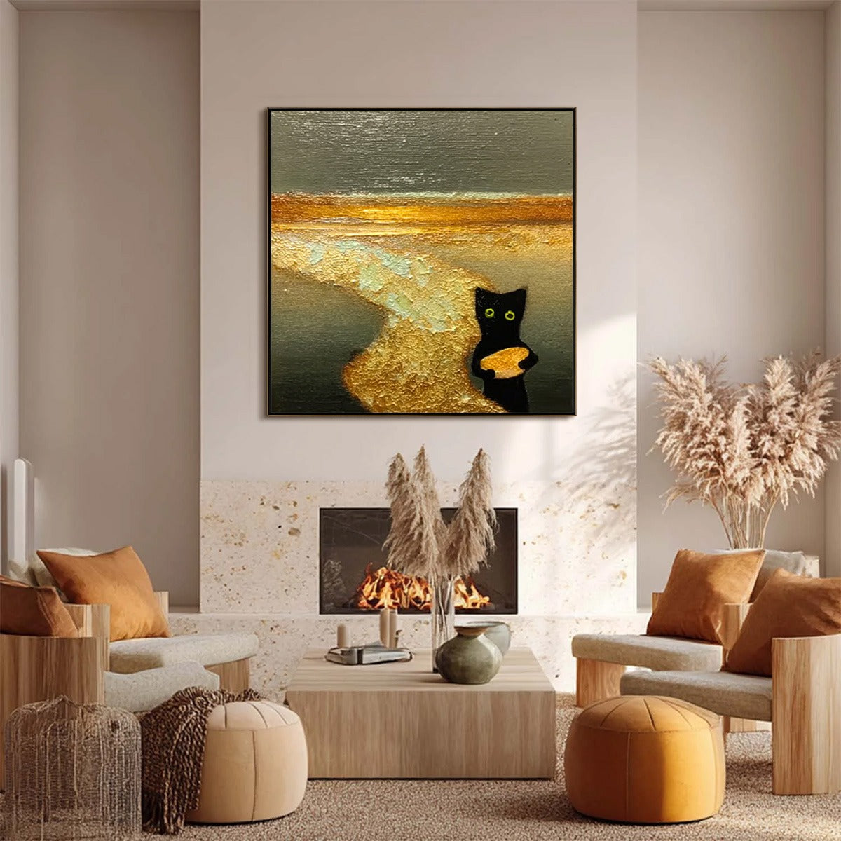 A CAT'S TREASURE: Textured Impasto Painting of a Whimsical Black Cat