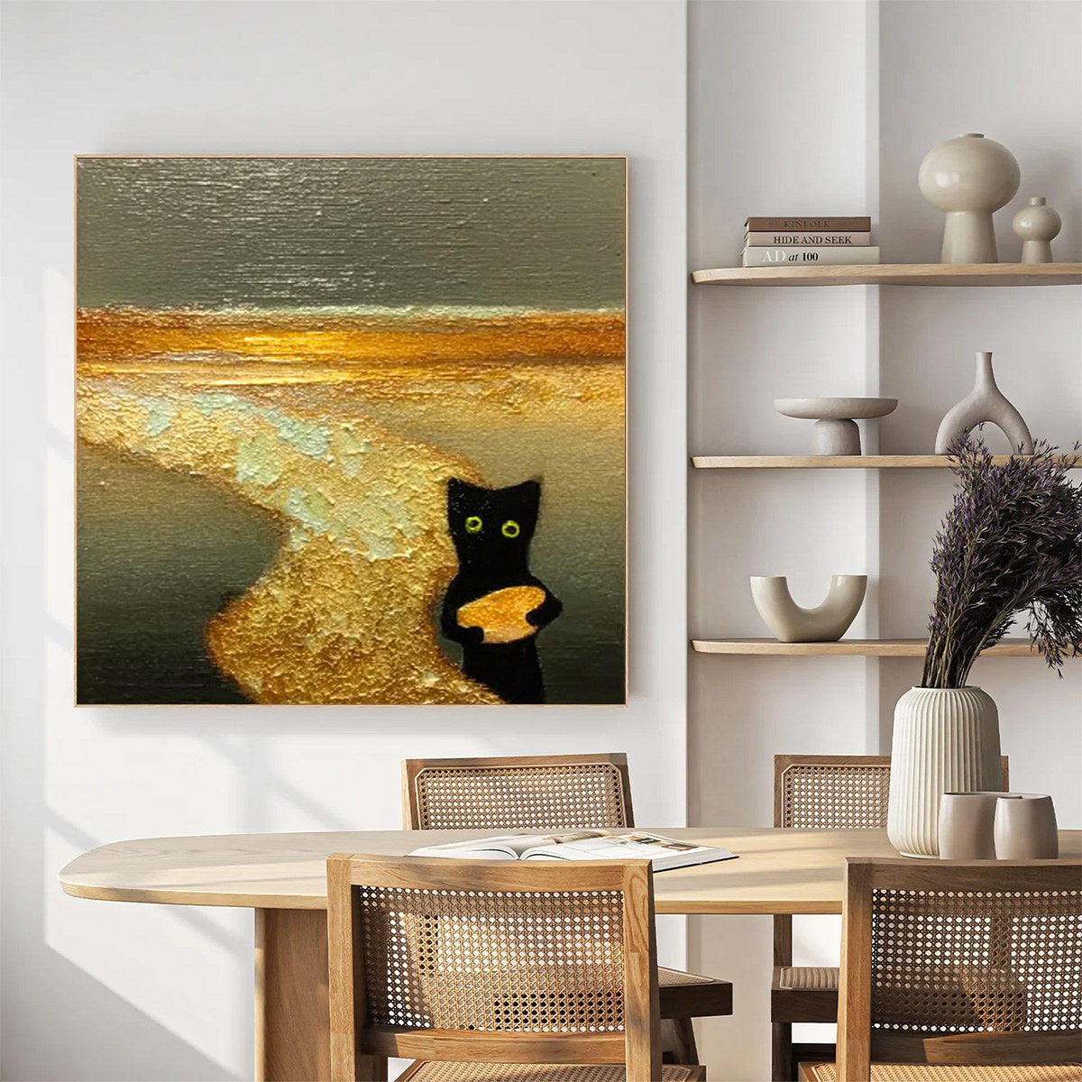 A CAT'S TREASURE: Textured Impasto Painting of a Whimsical Black Cat