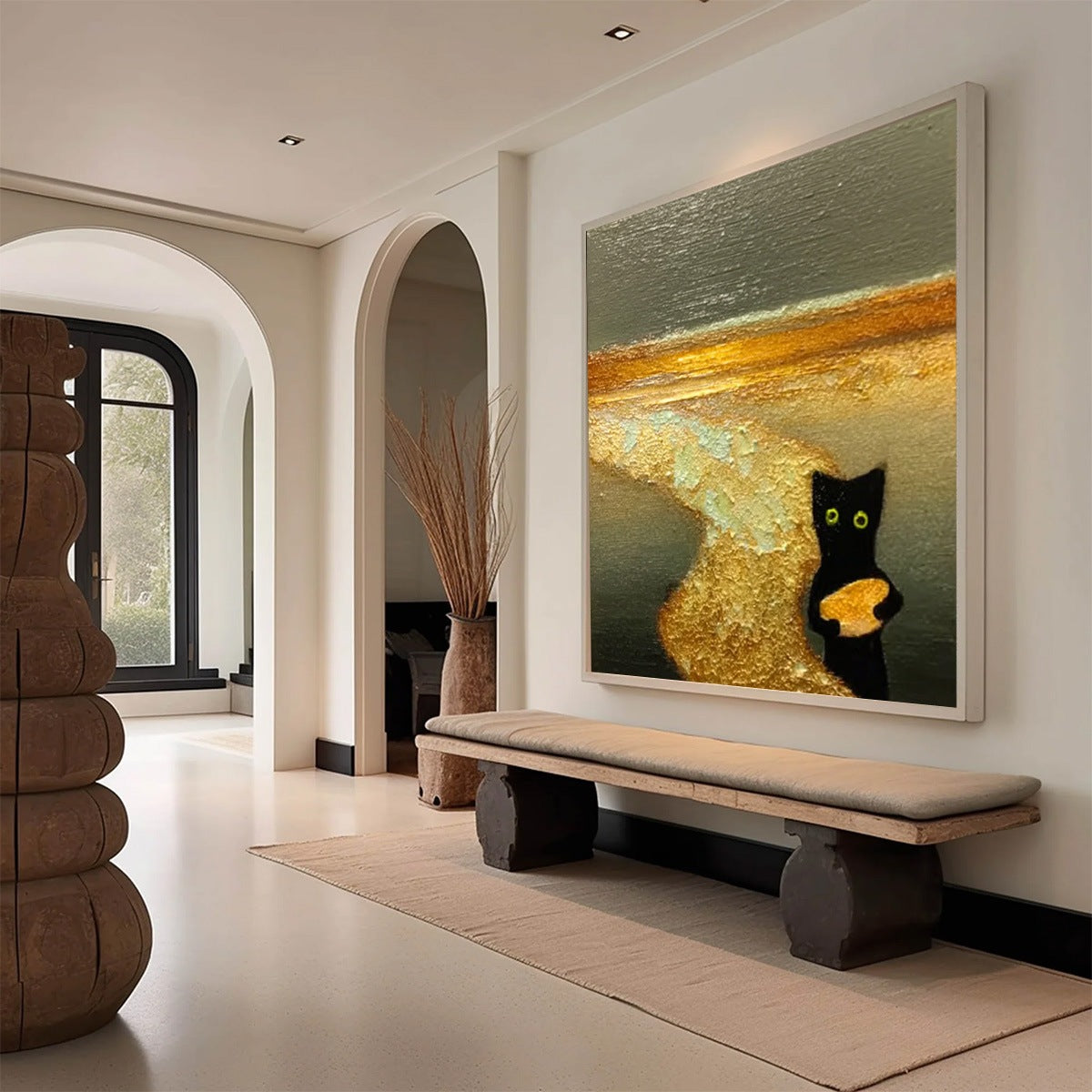 A CAT'S TREASURE: Textured Impasto Painting of a Whimsical Black Cat