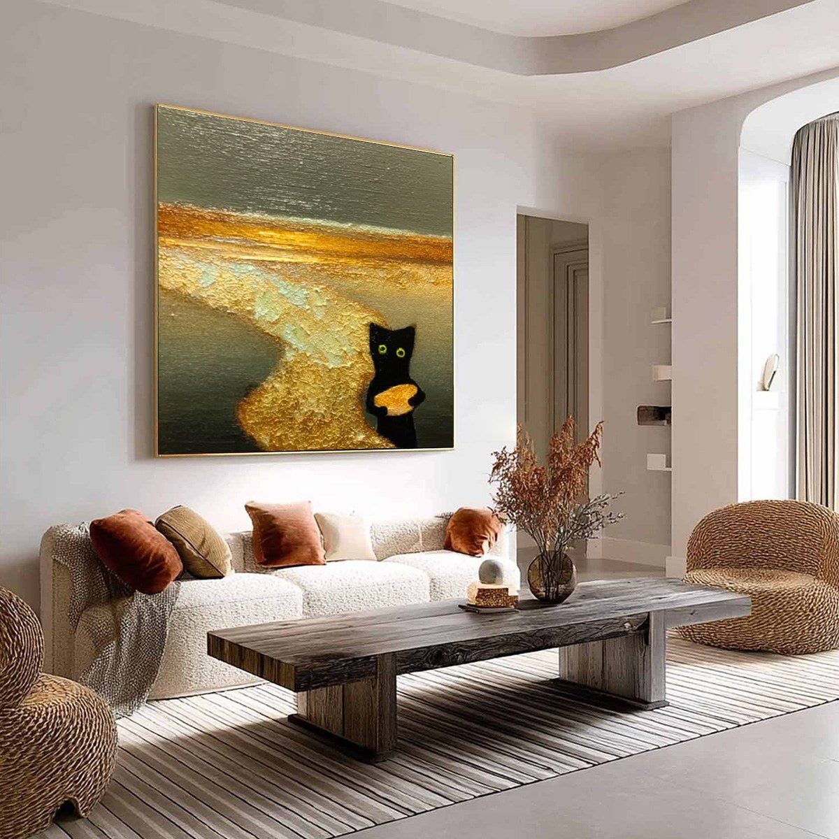 A CAT'S TREASURE: Textured Impasto Painting of a Whimsical Black Cat