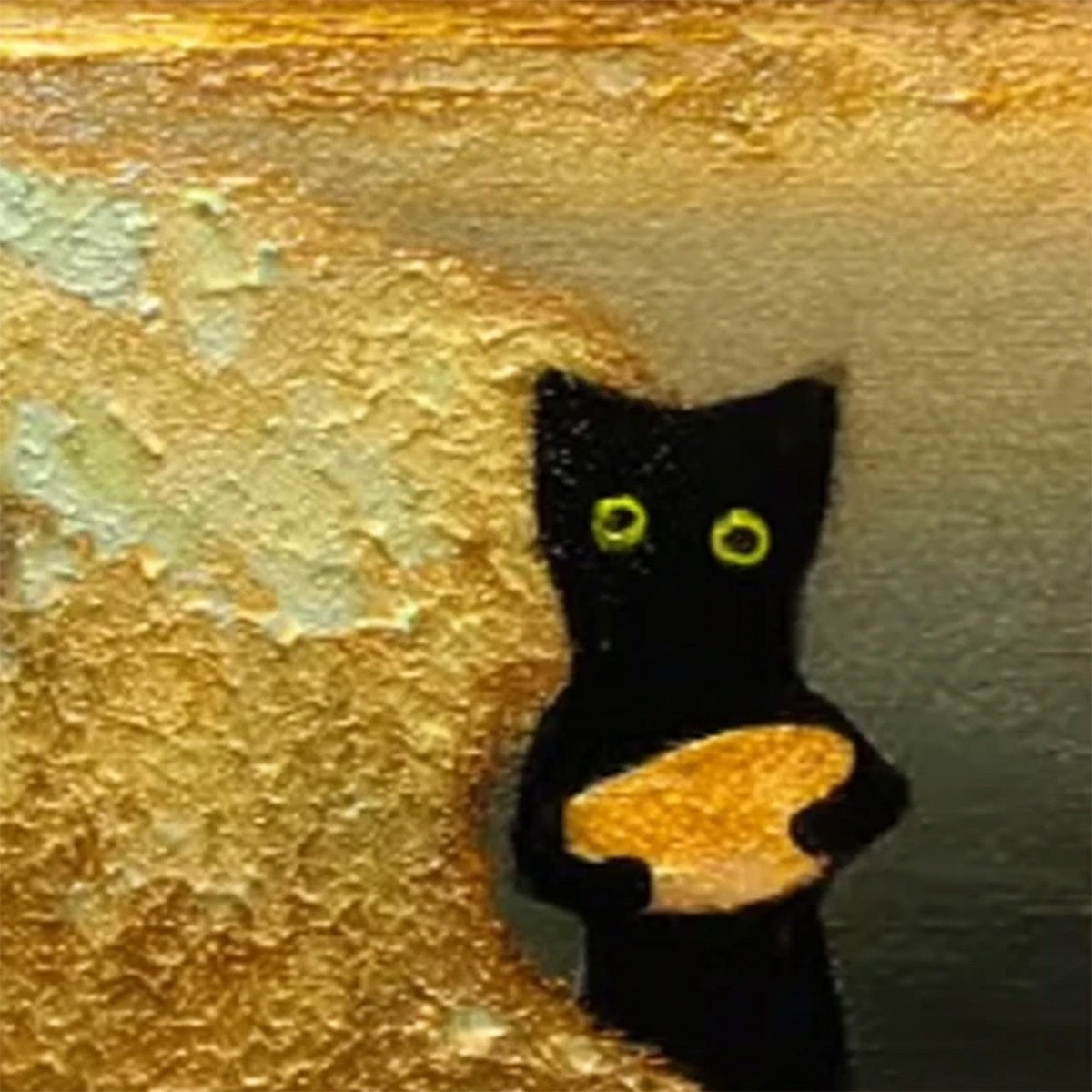 A CAT'S TREASURE: Textured Impasto Painting of a Whimsical Black Cat