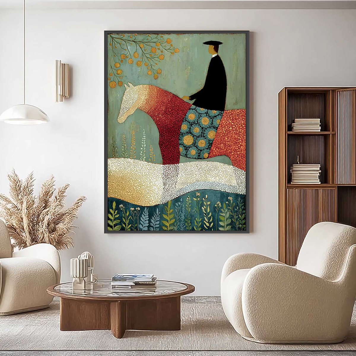 A GENTLE JOURNEY: Textured Figurative Painting of a Rider and Horse