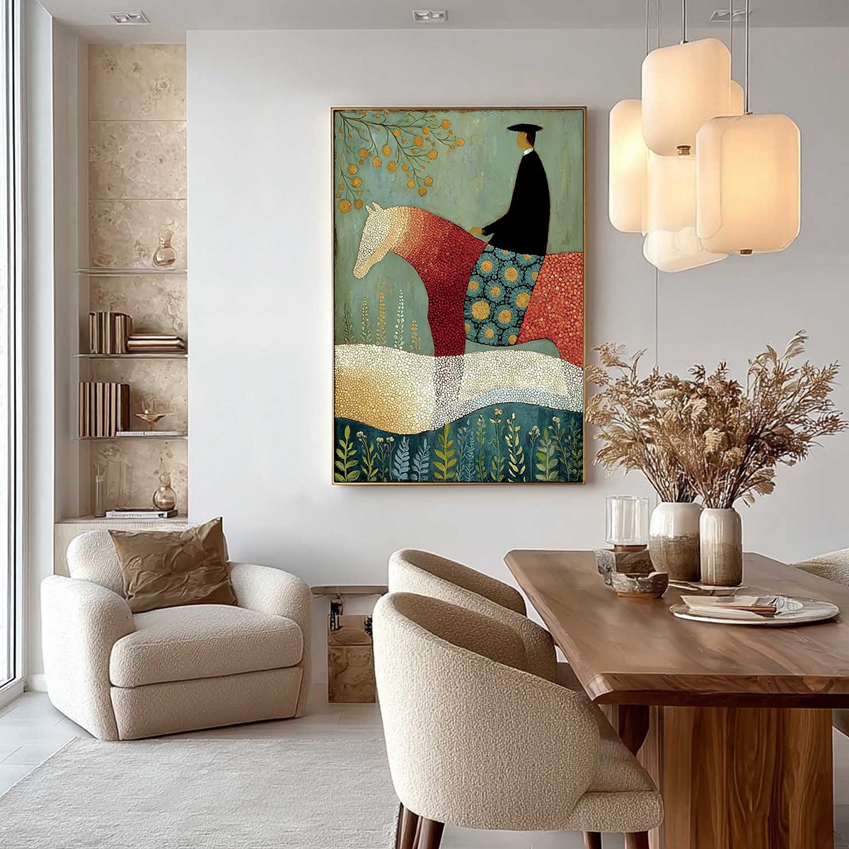 A GENTLE JOURNEY: Textured Figurative Painting of a Rider and Horse