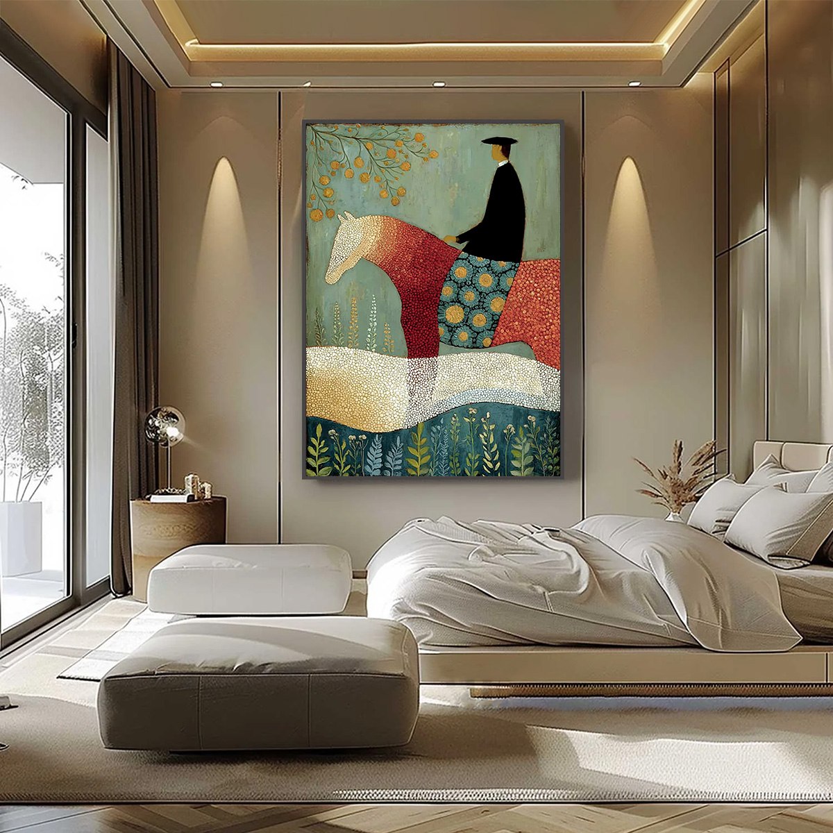 A GENTLE JOURNEY: Textured Figurative Painting of a Rider and Horse