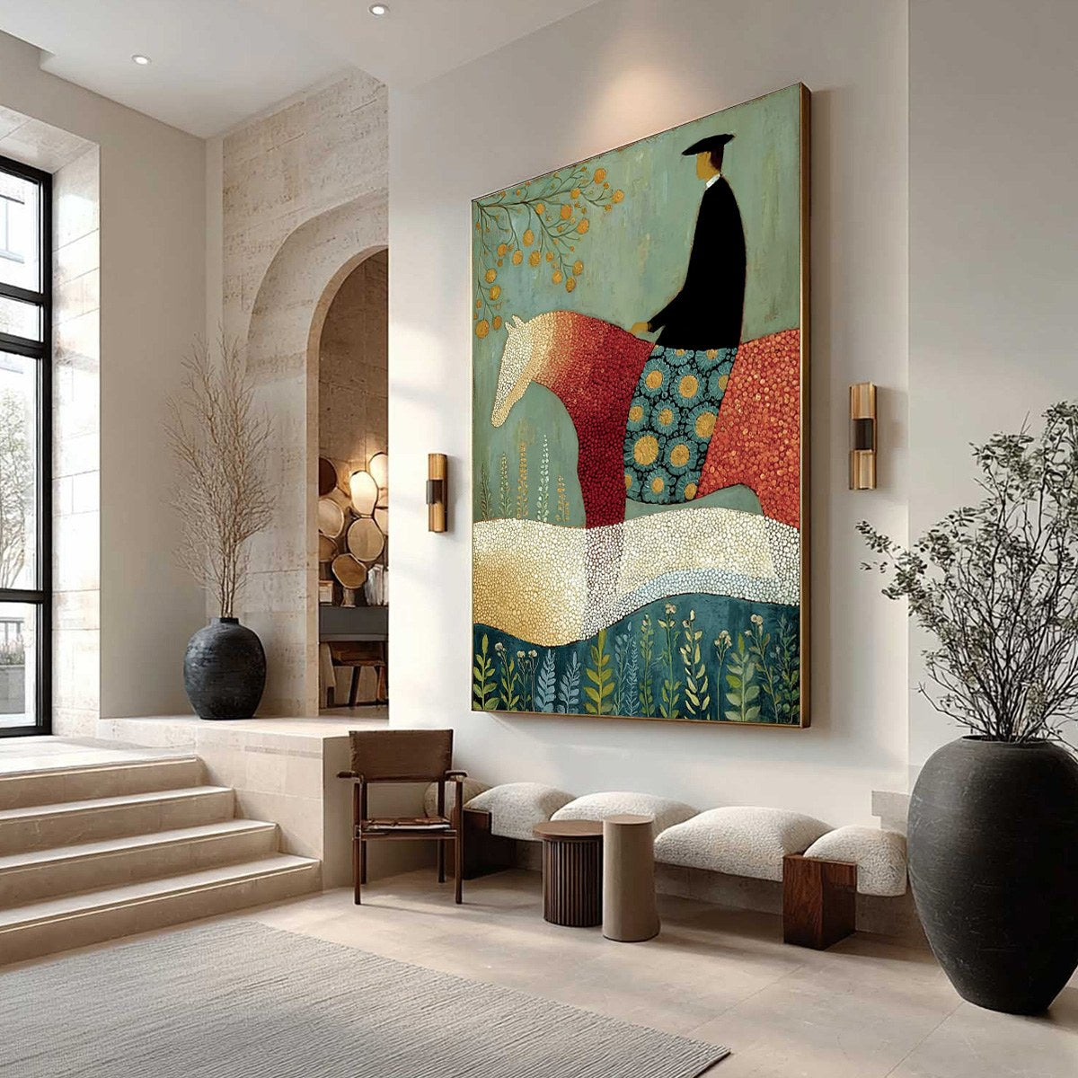 A GENTLE JOURNEY: Textured Figurative Painting of a Rider and Horse